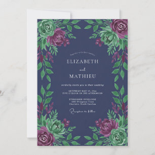 Invitation Mariage d'hiver riche bleu marine