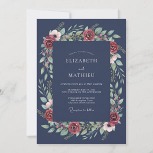 Invitation Mariage d'hiver Rose Navy
