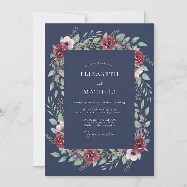 Invitation Mariage d'hiver Rose Navy (Devant)