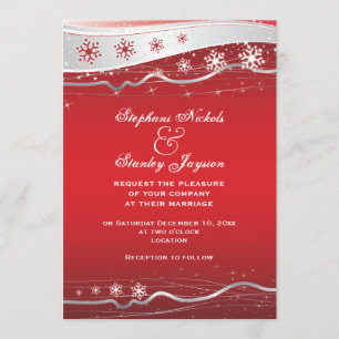 Invitation Mariage d'hiver rouge, gris argenté