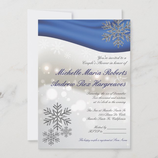 Invitation Mariage d'hiver Royal Blue Silver Couple Shower (Devant)
