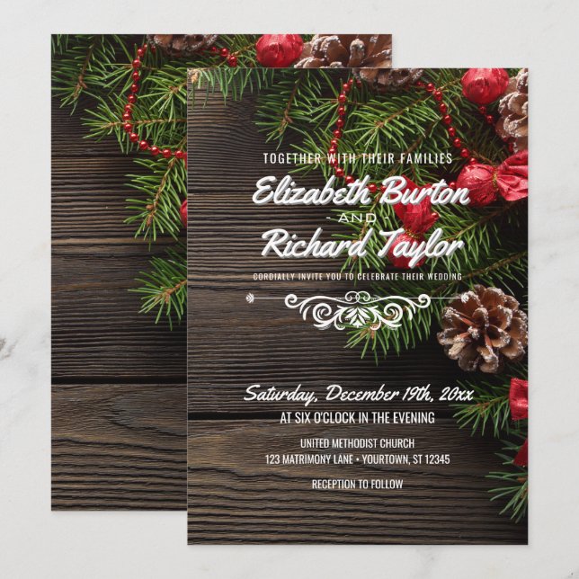 Invitation Mariage d'hiver rustique (Devant / Derrière)