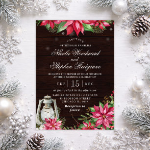 Invitation Mariage d'hiver rustique aux poinsettias