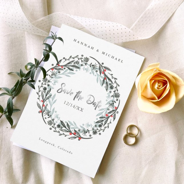 Invitation Mariage d'hiver rustique et verdoyant Enregistrer  (Créateur téléchargé)