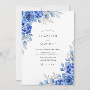 Invitation Mariage d'hiver scintillant bleu royal