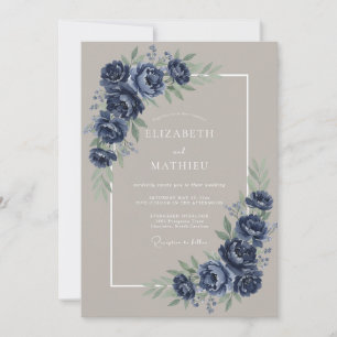 Invitation Mariage d'hiver séduisant bleu marine