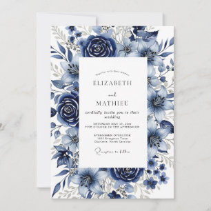 Invitation Mariage d'hiver somptueux bleu marine