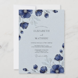 Invitation Mariage d'hiver sophistiqué bleu marine