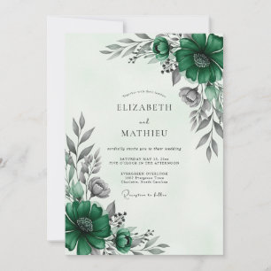Invitation Mariage d'hiver sophistiqué vert émeraude