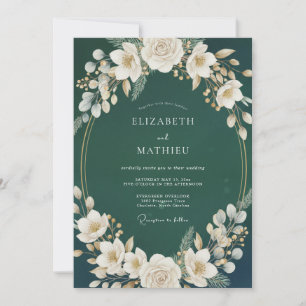 Invitation Mariage d'hiver sophistiqué vert forêt