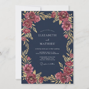 Invitation Mariage d'hiver souverain bleu marine