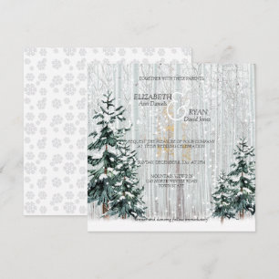 Invitation Mariage d'hiver Sparkle Snowflakes Pine Trees