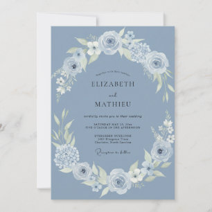 Invitation Mariage d'hiver splendide bleu poussiéreux