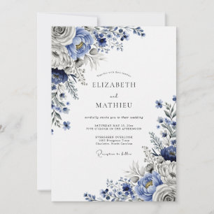 Invitation Mariage d'hiver sublime bleu acier