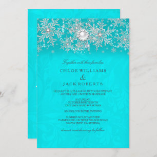 Invitation Mariage d'hiver Turquoise Crystal Pearl Flocon de 