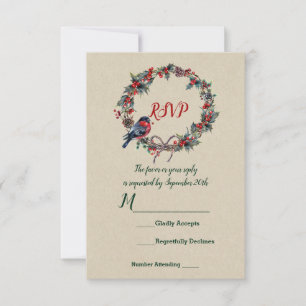 Invitation Mariage d'hiver Vacances Noël Houx Baie Oiseau