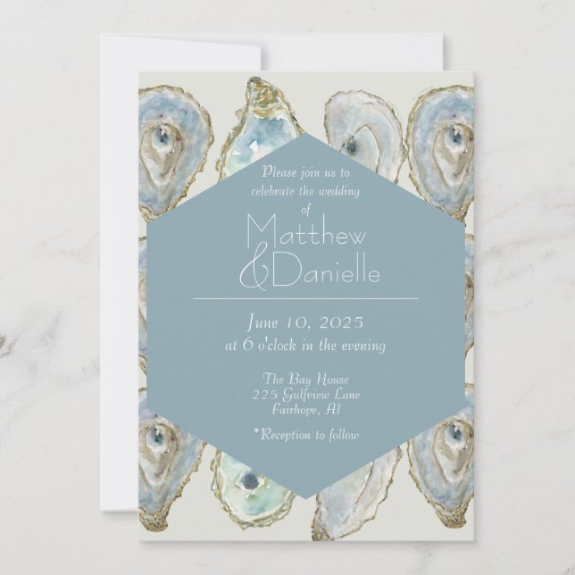 Invitation Mariage d'huîtres aquarelle - bleu-duché (Devant)