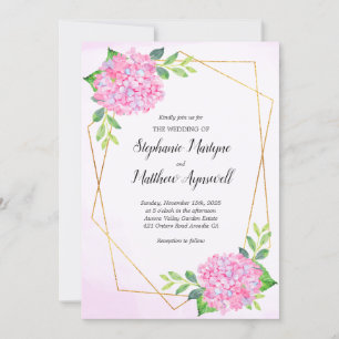 Invitation Mariage d'hydrangée rose géométrique moderne