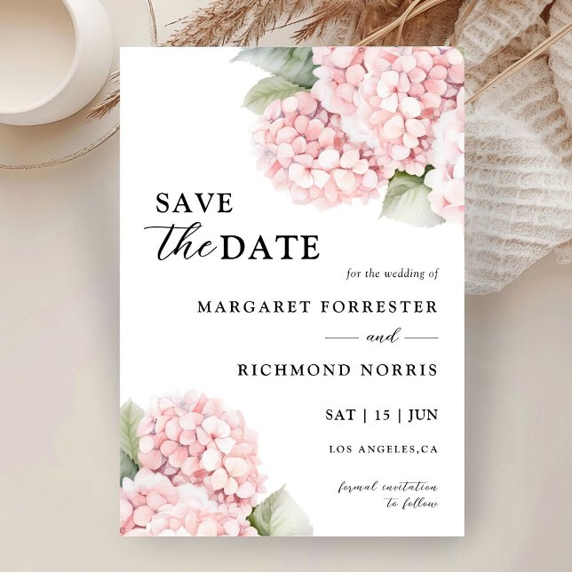 Invitation Mariage d'Hydrangée Rose Vive Enregistrer La Date (Créateur téléchargé)