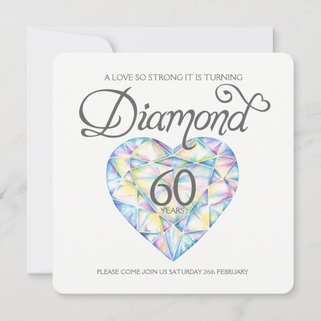 Invitation Mariage diamant amour si fort cœur aquarelle (Devant)