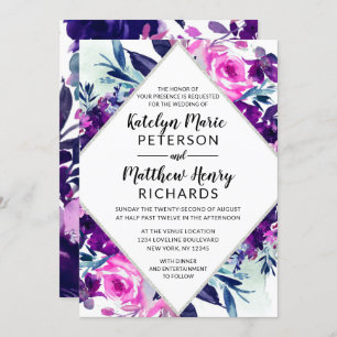 Invitation Mariage diamant d'aquarelle violet floral enchanté