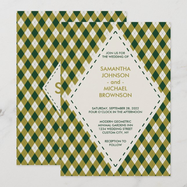 Invitation Mariage diamant tartan irlandais (Devant / Derrière)