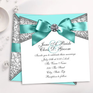 Invitation Mariage Diamants Blancs Bleu Canard