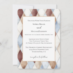 Invitation Mariage Diamants Brun Crème Bleu Joli