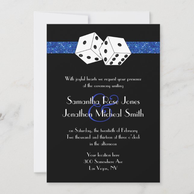 Invitation Mariage Dice Royal Blue Faux Parties scintillant L (Devant)