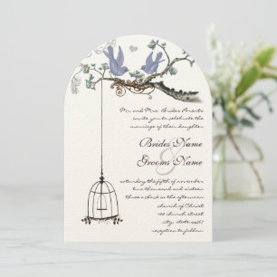 Invitation Mariage Die Cut Birds Jaune & Purple Blooms