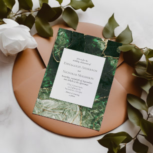Invitation Mariage d'illusion de pierre verte foncée
