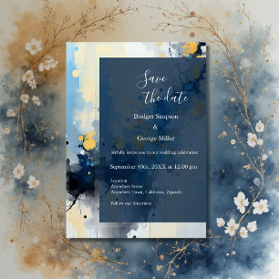 Invitation mariage d'illustration Abstrait Blue & Gold Ink