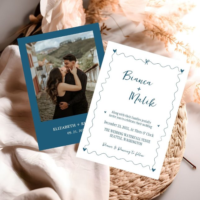 Invitation Mariage d'illustration bleu Scribble dessiné à la  (Créateur téléchargé)