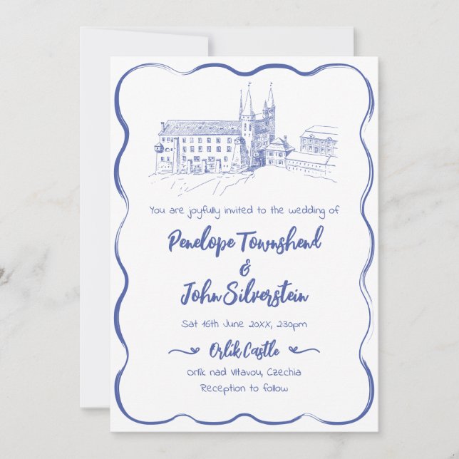 Invitation Mariage d'illustration de château à main lunaire (Devant)