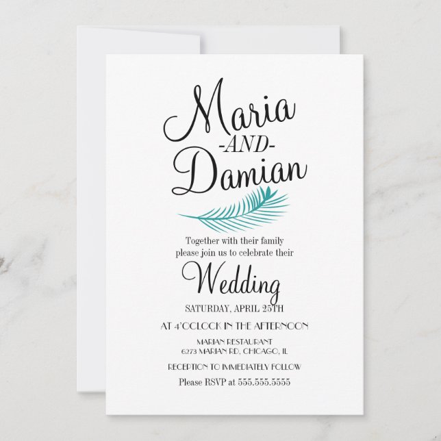 Invitation Mariage d'illustration de feuille de palme tropica (Devant)
