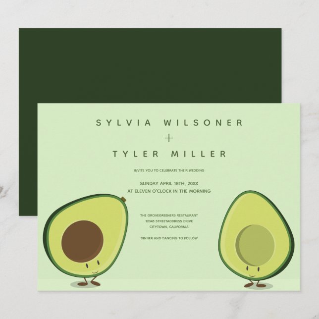Invitation Mariage d'illustration écologique Avocado (Devant / Derrière)
