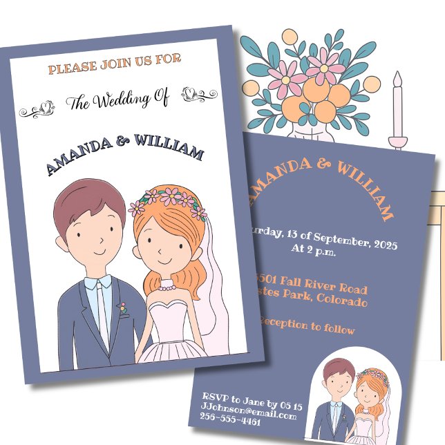 Invitation Mariage d'illustration simple, semblable à un dess (Créateur téléchargé)