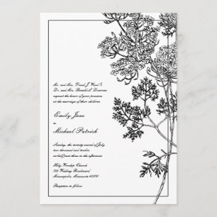Invitation Mariage d'illustrations botaniques en noir et blan