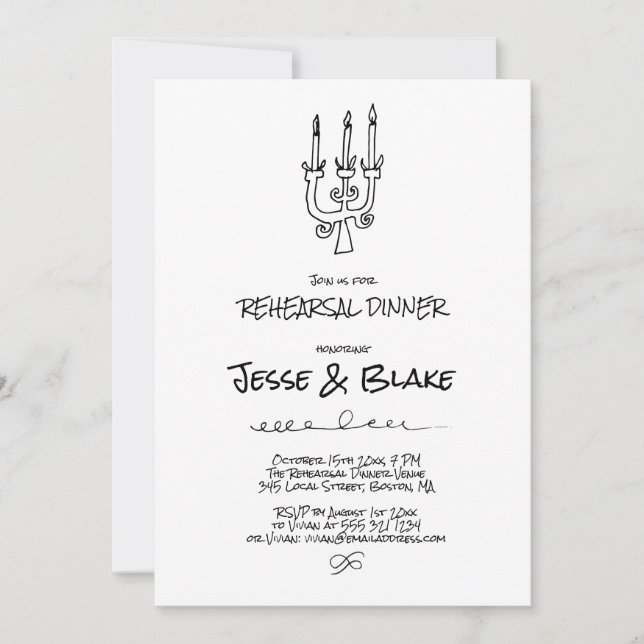 Invitation Mariage d'illustrations de Doodle en noir et blanc (Devant)