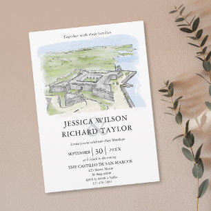 Invitation Mariage d'illustrations du manoir de lieu dessiné