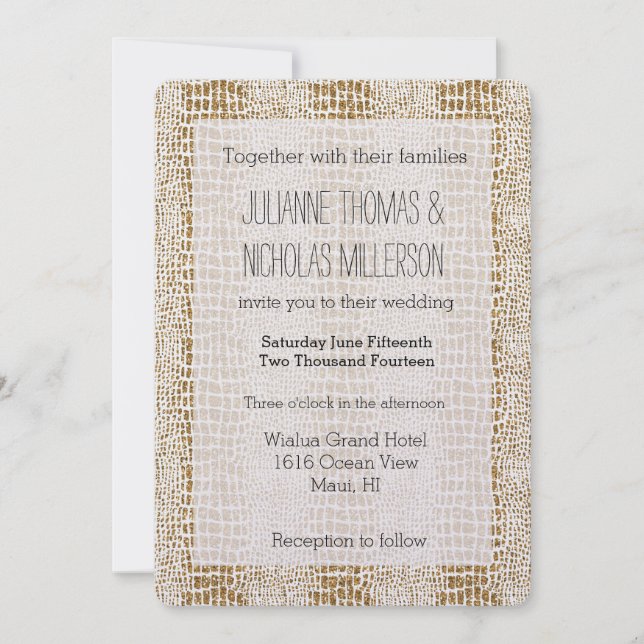 Invitation Mariage d'impression d'alligator Parties scintilla (Devant)