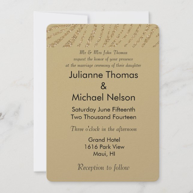 Invitation Mariage d'impression Gold Faux Parties scintillant (Devant)