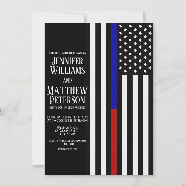 Invitation Mariage d'indicateur Bleu/Ligne rouge mince (Devant)