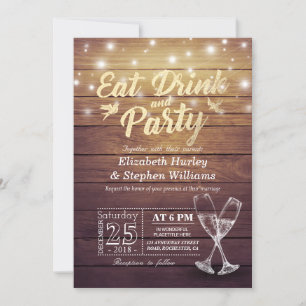 Invitation Mariage DÎNER Boisson Partie Champagne Verre Bois 
