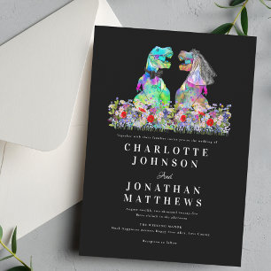 Invitation Mariage Dinosaure Boho Fleur Sauvage Noir & Blanc