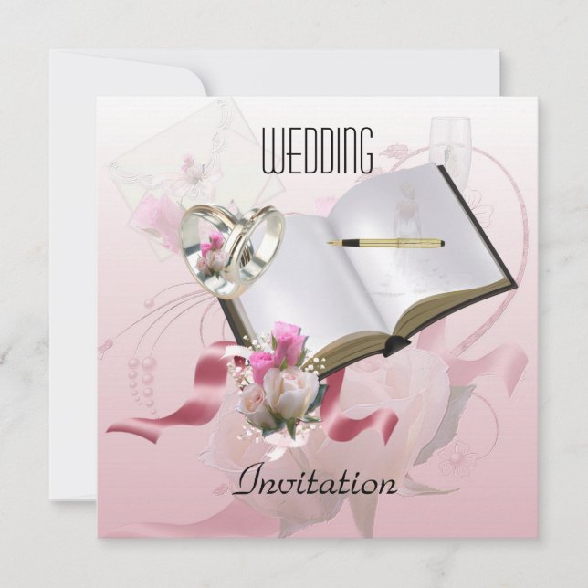 Invitation Mariage d'invitation Anneaux floraux roses (Devant)