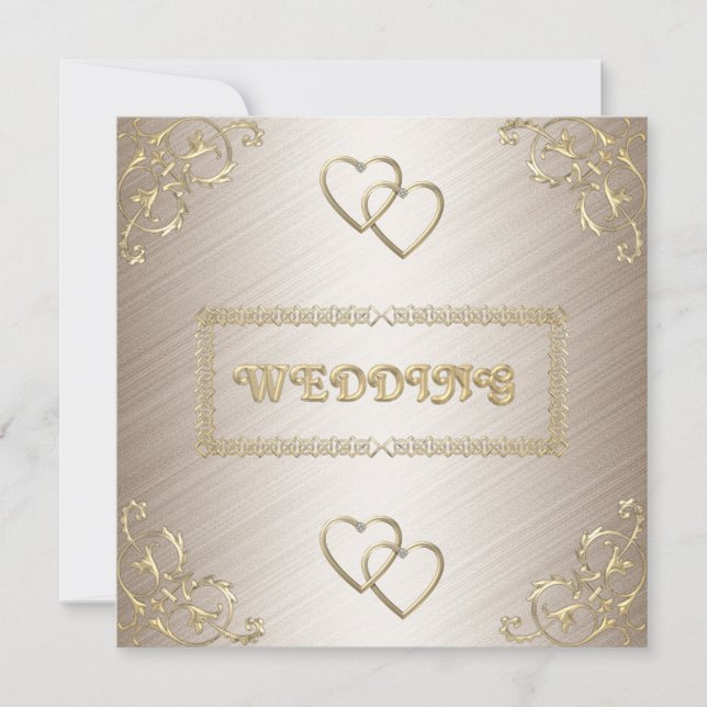 Invitation Mariage d'invitation blanc avec verres d'or (Devant)