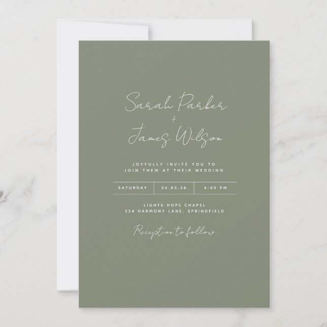 Invitation Mariage d'invitations vert olive (Devant)
