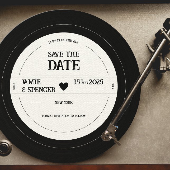 Invitation Mariage Disque Vinyle Unique Rétro Enregistrer la  (Créateur téléchargé)