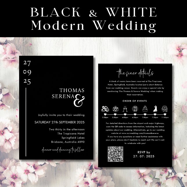 Invitation Mariage d'itinéraire du scénario de code QR noir e (Créateur téléchargé)